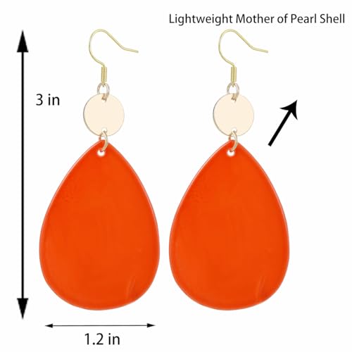 Elisheva Bohemian Lightweight Mother of Pearl Shell Drop Dangle Earrings for Women, Boho Chic Hippie Waterdrop Statement Jewelry Gift - color: orange