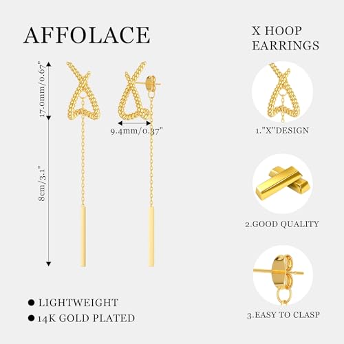 14K Gold Plated Dangle Earrings for Women Chain Dangling Long Earrings Trendy CZ/Twisted X Hoop Studs Dainty Threader Earrings Wedding Hanging Drop Dangly Minimalist Jewelry Gifts for Woman - style: 1