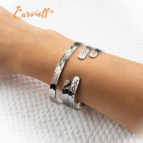 Carviell Bracelet - Gifts for Women – Inspirational, Friendship, Love, Mom, Daughter, Sister, Christian, Graduation, Memorial & Wedding Gifts – 100+ Phrases – Stainless Steel, Gift-Ready - style: MOM'S DAUGHTER's Gift - Happiness is mother and daughter ti