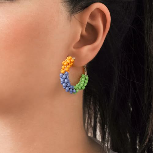Jinxiuge 6 Pair Beaded Hoop Earrings Boho Flower Round Earrings Women's Handmade Earrings Set - style: Style-G