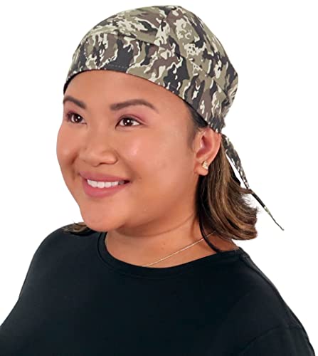 Sparkling EARTH - American Made Skull Caps Doo Rags Do Rag Durag Headwrap Head Wraps Skullies - Made in The USA! - color: Combat Camouflage - Green, Brown and Black