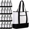 Reginary 16 Pcs Canvas Tote Bags Bulk with Outer Pocket 18 Inch Reusable Shopping Grocery Blank Tote Bag for Women Mother DIY (Black White) - color: Black White