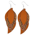 ANXIN boho unique Leather Earrings 2 Layered Lightweight Faux Leather Leaf Earrings Layered Design Drop Earrings Gift for Women - color: Brown