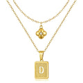 KELORIS PATH Layered Initial Necklaces for Women, 18K Gold Plated Stainless Steel Necklaces Set with Dainty Four Leaf Clover Square Cutout Letter Pendant, Fashion Jewelry for Gifts - style: D Letter