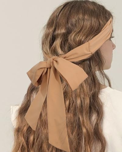 AWAYTR Women's Long Twist Knotted Chiffon Headbands - 3PCS Criss Cross Head Wraps for Thick Hair (Earth tone)