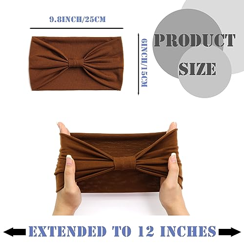 FULZTEY Wide Headbands for Women Neutral Knotted Head Wraps Thick Brown Turbans African Style Hair Bands Elastic Orange Sport Workout Yoga Sweatbands Solid Color Hair Accessories for Female 4pcs - color: Style 11