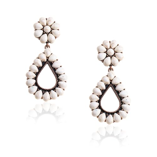 Rustic Couture's Western Earrings for Women Cowgirl Country Concho Dangling Western Statement Jewelry - color: K-White