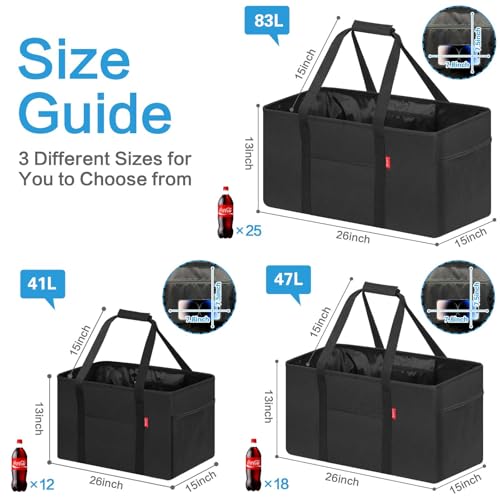 LHZK Standing Extra Large Utility Tote Bag with Metal Wire Frame and the Sides Rinforced, Extra Large Tote Bag with Handle, Reusable Grocery Bags Foldable, Beach Bag, Car Tote (Black, 26''x15''x13'') - color: Black, size: 26''x15''x13''-1 Pack
