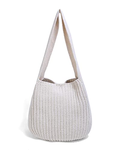 ENBEI Women's Crochet Tote Bag Knit Shoulder bag,Aesthetic Bag,Cute Eco-Friendly Tote for Travel,Daily Use,Gift Box Packaging - color: Creamy White