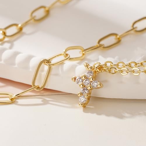 Turandoss Gold Cross Necklace for Women Girls Jewelry Gifts, Dainty 14K Gold Plated Cross Necklace Infinity CZ Holy Mary Medal Necklaces for Women Baptism Religious Faith Jewelry First Communion Gifts - color: layered cz cross necklace