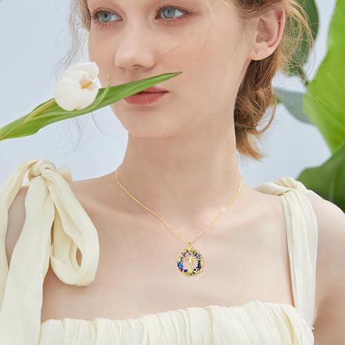TOUPOP Tree of Life Necklace Gifts for Women 925 Sterling Silver Family Tree Pendant with Crystal Birthday Irish Jewelry Gifts for Women Her Wife Mom - color: 03-Gold-Volcano Crystal