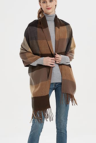 Wander Agio Women's Fashion Long Shawl Big Grid Winter Warm Lattice Large Scarf - color: Coffee 6