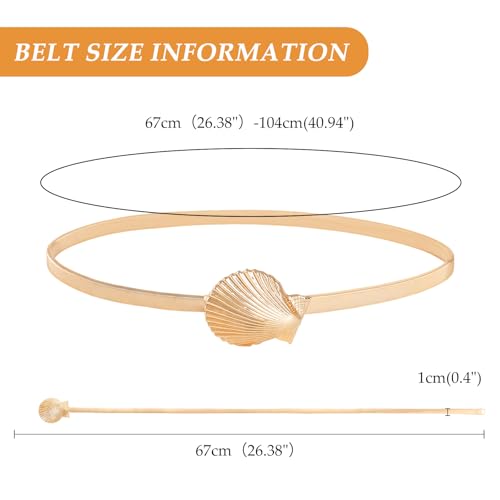 E-Clover Womens Fashion Metal Stretch Waist Skinny Belt Waistband - color: Gold Shell-01