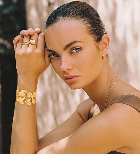 Gold Chunky Cuff Bracelet for Women Coral Ginkgo Leaf Statement Vintage Bracelets Trendy Gold Statement Jewelry - color: chunky leaf bracelet