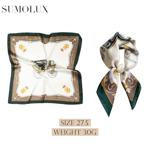 Sumolux Head Hair Scarf for Women Like Satin Silk Scarf Bandana Hair Wrapping Night Large Square Scarves 27.5" - color: Green Carriage