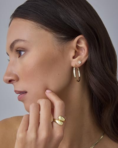 PAVOI 14K Gold Plated Dainty Flat Back Earrings for Women - Hypoallergenic Sterling Silver Posts Helix Cartilage Piercing Jewelry - Emoji Motif Bow Celestial Flatback Gold Stud Earrings Screw Back - style: Leaf