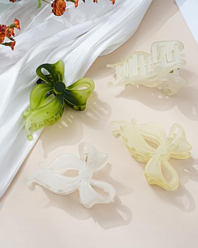 4 PCS Bow Hair Clips Bow Claw Clip for Women, Large Hair Claw Clips for Thin Thick Hair (Matte (Green Series)) - color: Matte (Green Series)