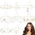 Dizila 8 Pieces Gold Head Chains with Leaf Bead Rhinestone Tassel Festival Prom Wedding Bridal Jewelry Boho Headbands Forehead Chains Headwear Headpieces for Women Girls