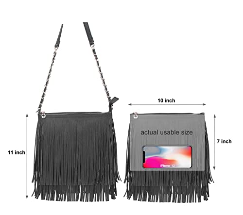 Solene Fringe Crossbody Shoulder Bag with Strap, Tassel Messenger bag, Country Style Western Fringe Purse for Women - color: Charcoal