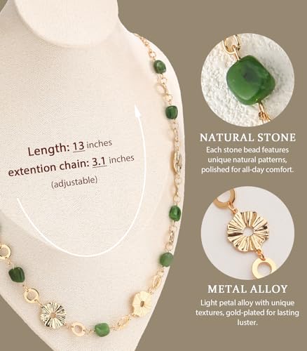 Long Gold Necklaces for Women Dainty Natural Stone Beaded Gold Necklace Mothers Day Gifts Boho Gold Costume Jewelry for Women - color: Jade Green