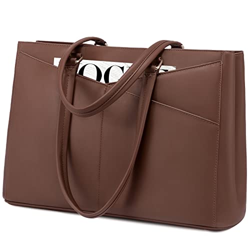LOVEVOOK Laptop Bag for Women 15.6 Inch Tote Bags Waterproof Leather Briefcase Computer Women Business Office Work Bag,Dark Brown - color: Dark Brown 15.6 Inch, size: 15.6 inch