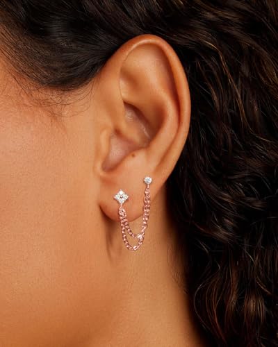 Freekiss Gold Chain Studs Earrings for Women Trendy: Hypoallergenic 14K Gold Plated Dangle Earrings Dainty Small Long Chain Earring Set Fashion Gold Jewelry for Women - style: 4cz chain earrings-RG
