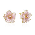 Pink Flower Earrings for Women, 925 Sterling Silver Stud Earrings, Cute Plumeria Earrings For Women, Cherry Blossom Hypoallergenic Stud - color: Pink Peach Blossom