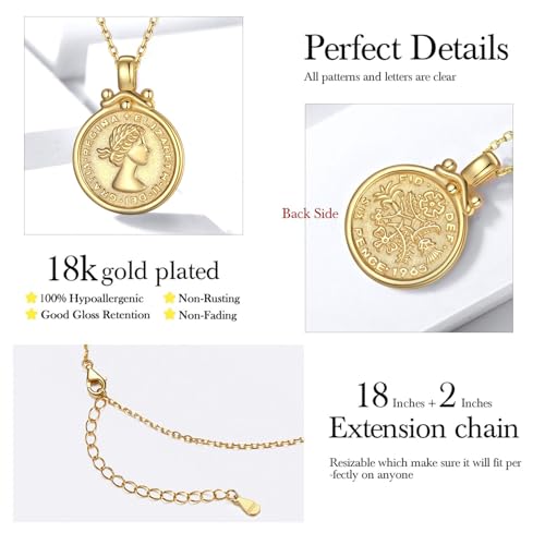 ChicSilver Coin Necklace Sterling Silver Vintage Round Circle Disc Dainty Coin Pendant Necklaces for Women - color: Style B - Gold