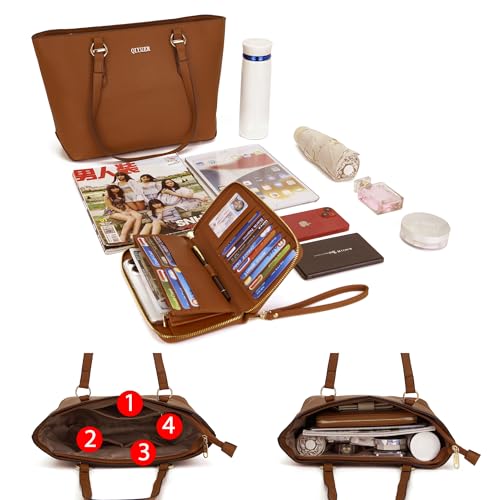 Purses And Wallets Set For Women Work Tote Satchel Handbags Shoulder Bag Top Handle Totes Purse With Matching Wallet - color: A58-3pcs/Set Brown