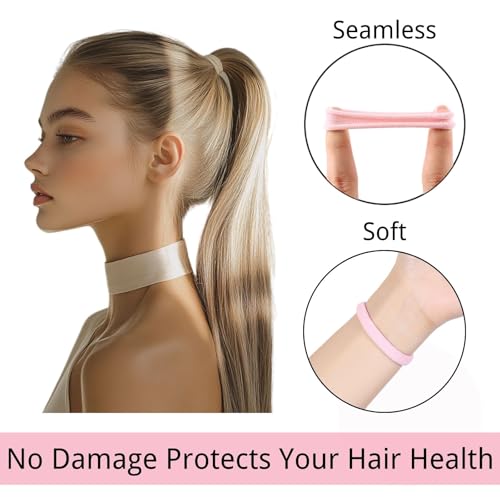 LuSeren 120 Pcs No Damage Thick Hair Ties, Large Soft Seamless Nylon Cloth Hair Elastics for Women, Light Color - color: Light color