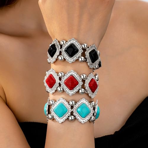 Turquoise Beaded Stretch Bracelets Bohemian Stackable Bracelets Y2K Summer Beach Bracelets Jewelry for Women - color: Red