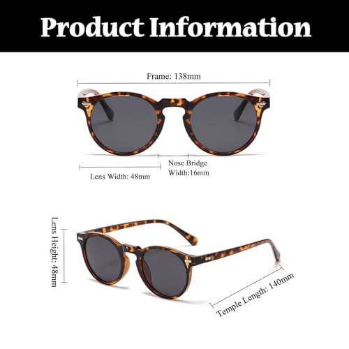 LJCZKA Round Polarized Sunglasses for Men Women Retro Small Face Sunglasses Polarized Vintage Sun Glasses UV400 Protection - color: Leopard Grey