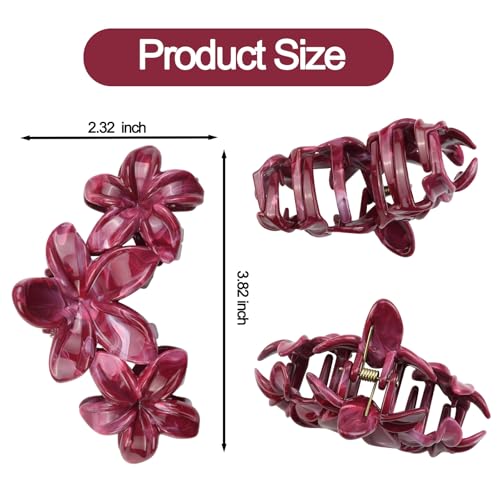 4Pcs Cute Hawaiian Flower Claw Hair Clips for Women Burgundy Plumeria Large Claw Clips for Thick Thin Hair Strong Hold Beach Hair Accessories for Women and Girls - color: 21-Colorful