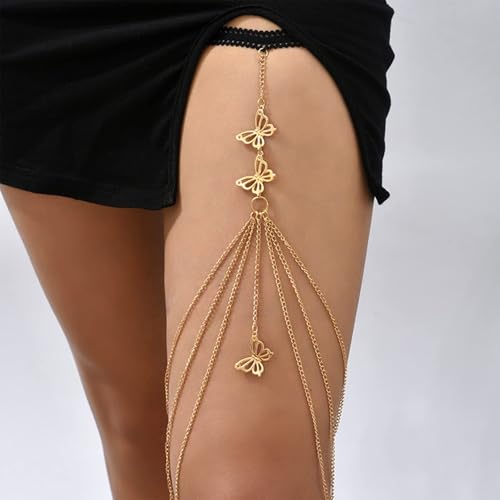 Butterfly Leg Chain for Women Green Butterfly Thigh Jewelry Lace Garter Body Chain Fairy Festival Party Outfit Accessory Gift - color: Style C