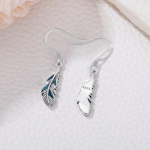 Western Earrings for Women 925 Sterling Silver Turquoise Western Country Dangle Drop Earrings Country Jewelry Gifts for Cowgirl Cowboy - style: Feather-A