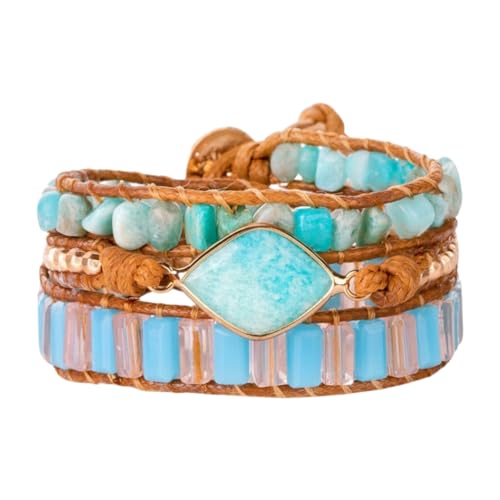 YGLINE Natural Stone Bracelet 5 Wraps Bracelet Handmade Blue Color Boho Bracelet for Women Bracelet - color: amazonite 2