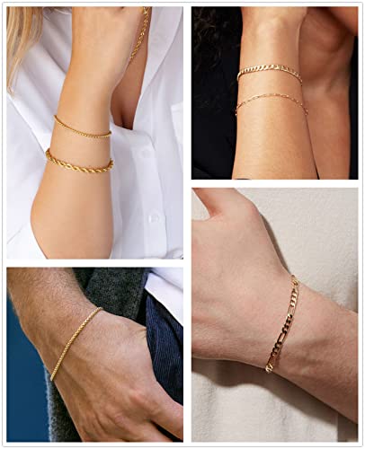 Honsny 6PCS Stainless Steel Bracelets for Women Men,14K Gold Plated Cuban Link Paperclip Chain Bracelet Dainty 6.3/7/7.8/9.5 Inch Stainless Steel Bracelet Set Fashion Jewelry - color: Gold, size: 6.3 Inches