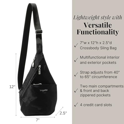 Baggallini Mini Sling - 12x7 Sling Crossbody Bag Backpack with Adjustable Shoulder Strap - color: Black Cheetah Emboss