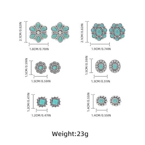 Western Earrings for Women Bohemian Turquoise Earring Set Vintage Turquoise Stud Earring for Women Flower Cowboy Earrings Western Country Concert Rodeo Outfits Jewelry Gift - color: Blue