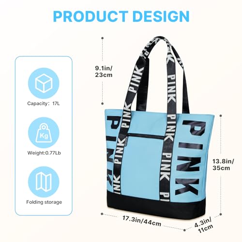 Boomistry Travel Tote Bag for Women, Large Waterproof Beach Bag for Daily | Large - color: Sky Blue