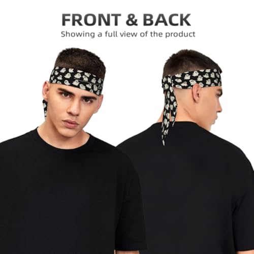 Sports Tie Headband Bandana Running Athletic Sweat Band Elastic Adjustable Sport Head Tie for Men Women Head Ties Ninja Tie Headbands Tennis Sweatbands Soccer Basketball Teams Running Head Band - color: Cute ghost