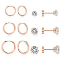 Dainty 6 Pairs Surgical Steel Earrings Sets for Multiple Piercing, Lightweight 14K Gold Plated Small Huggie Hoop Earrings, Flat Back Tiny Ball CZ Stud Earrings for Cartilage, Helix, Lobe, Hypoallergenic - style: Rose Gold- Huggie Hoops and CZ Studs