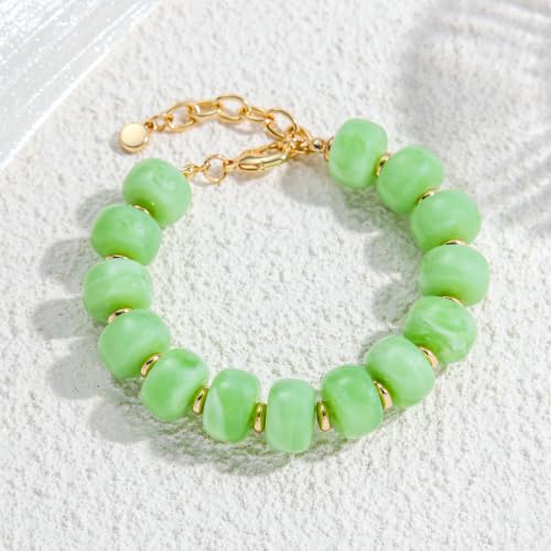 Chunky Beaded Bracelets for Women Boho Multicolor Acrylic Resin Beads Bracelet Adjustable Statement Bracelet Summer Beaded Jewelry - color: Beads bracelet-light green