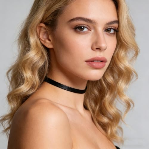 Choker Necklace for Women, 2 PCS Thick Black PU Leather Choker Y2k Gothic Necklaces Set for Women