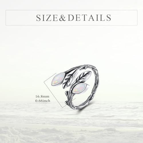 POPLYKE Sterling Silver Spoon Ring Vintage Thumb Rings Boho Adjustable Open Ring Statement Jewelry Gifts for Women - style: A-Opal Leaf