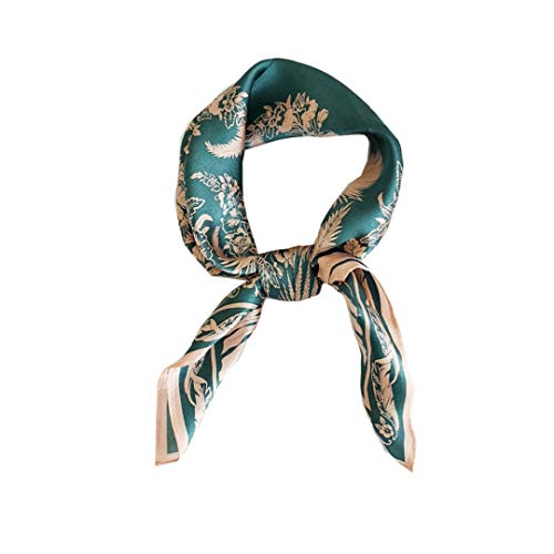 FONYVE 100% Mulberry Silk Scarfs for Women-Lightweight Square Satin Head Scarf-Small Silk Hair Scarf for Sleeping 21"x21" - color: 06 Leaves Green With Pink Edge