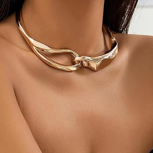 Chunky Chain Necklaces Women Statement Collar Necklace Gold Flat Snake Chain Choker Ribbed Design for Party, Dress Jewelry Gifts - color: A12