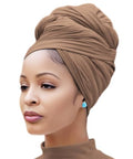 Nonbongoy Head Wraps for Black Women Stretch Headwraps Large Hair Wraps Hijab Scarves for Muslim Head Scarf Turban Headbands - color: 1-camel Headwrap