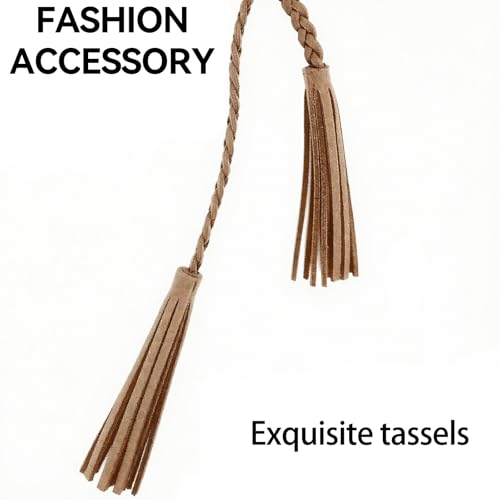 Women's Waist Belts Woven Tassels Chain Belt Skinny Rope Belt for Skirt Dress Boho Style - color: Kaki-1