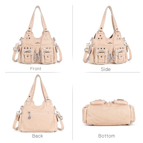 Angel Kiss Small Hobo Purses for Women, Washed Vegan Leather Multi-Pocket Purse, Shoulder Handbag with Adjustable Strap - color: Retro Apricot